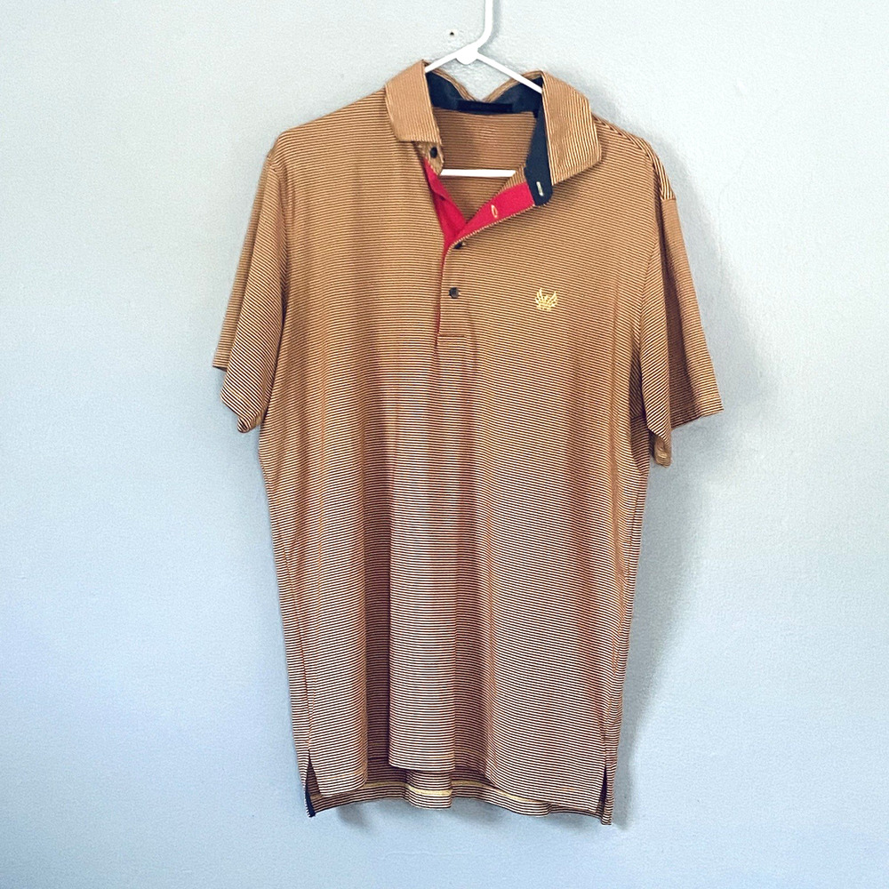 Greyson Polo Shirt Mens Large Red Yellow Striped Performance Golf